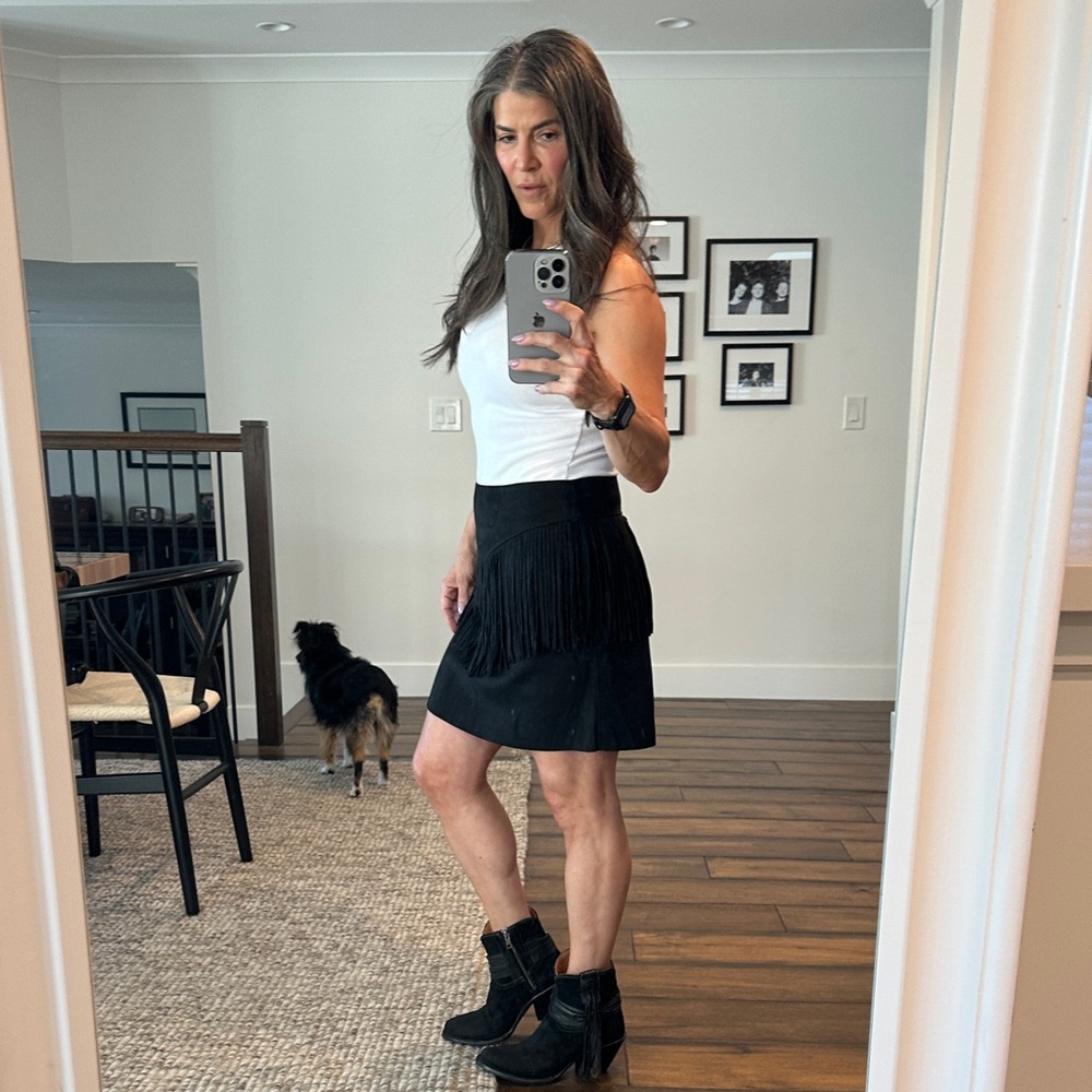Faux Suede Black Fringe Skirt